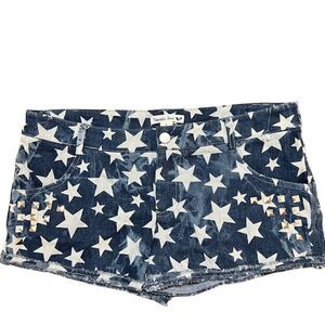 Fun Star Printed Blue Jean studded cutoff denim shorts ￼Lg